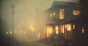 夜、炎に包まれる無人の空き家（イメージ）